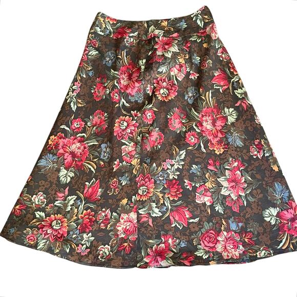 Pendleton Brown Dark Floral A-line Midi Skirt Silk Wool Size 10 Romantic Cottage - Picture 2 of 7